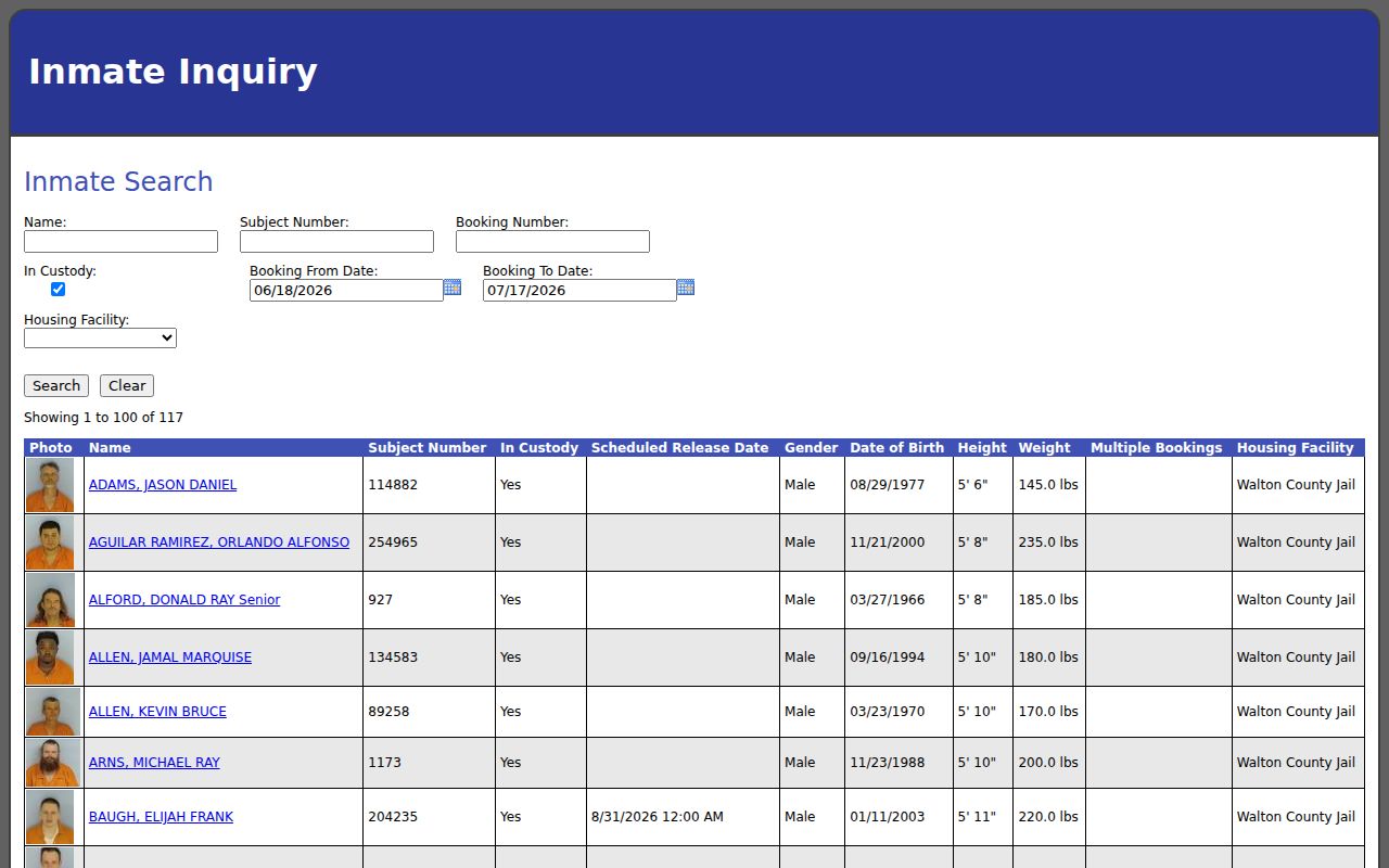 Walton County arrest records current inmate roster